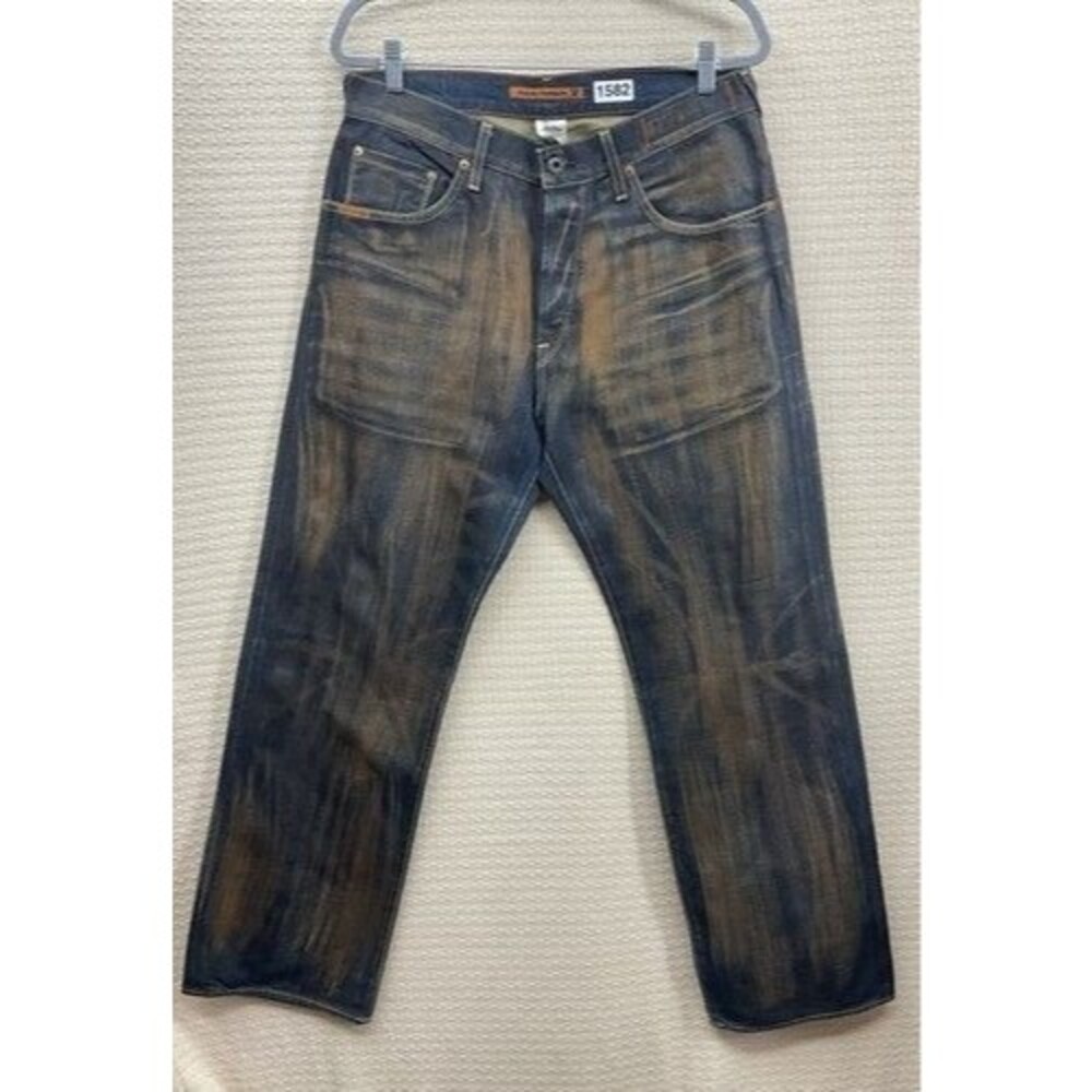 Guess Premium Distressed Dark Wash Fade Denim Straight Fit Jeans Men Size 34x32
